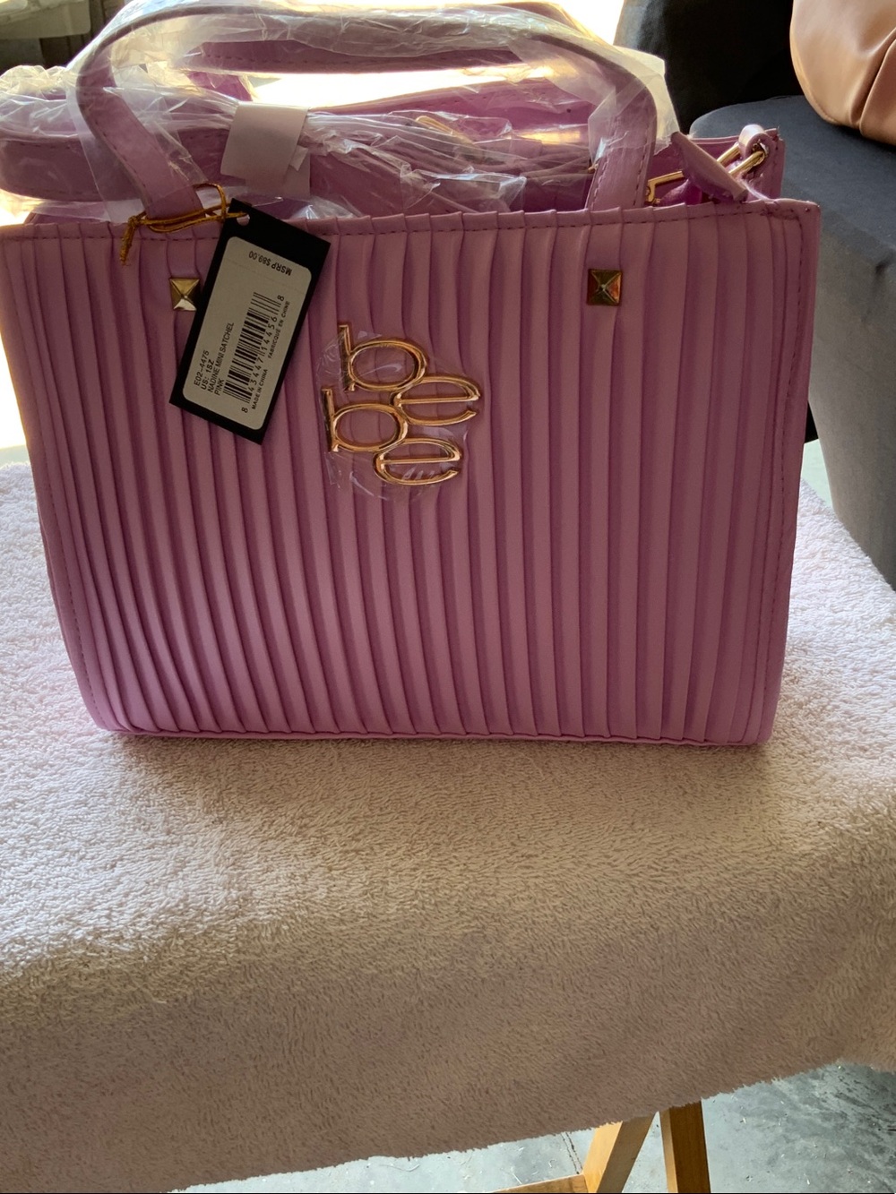 bebe Lilac Quilted Tote with Gold Hardware